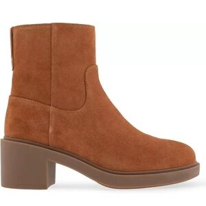 Aerosoles Garie Mid Calf Round Toe Suede Leather Chunky Lug Sole Boots